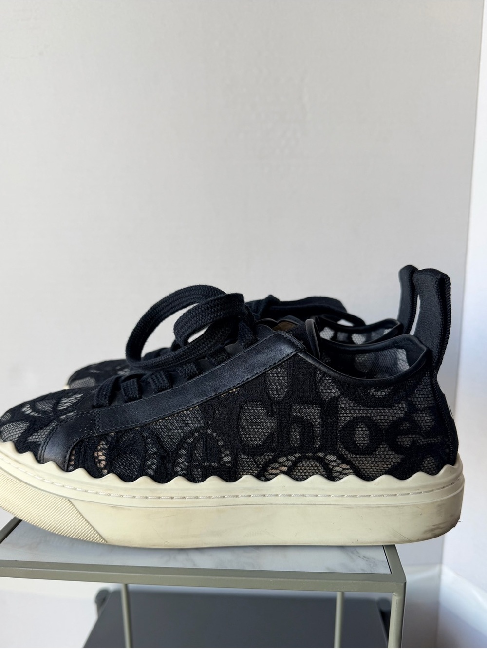 Chloé Black Lace-Overlay Platform Sneakers - Picture 3 of 9